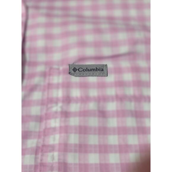 Columbia pink white gingham plaid sleeveless button down shirt tank - small - Picture 3 of 5
